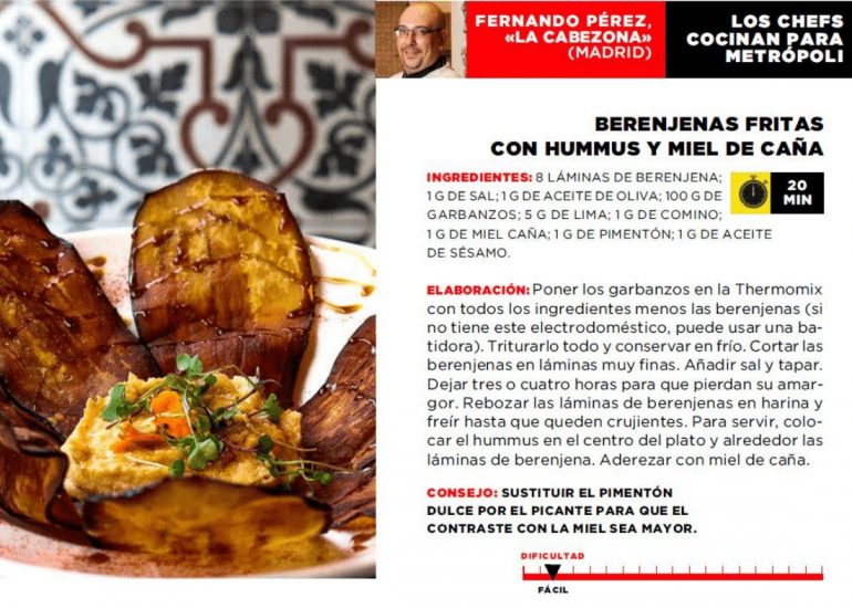 La Cabezona - Berenjenas fritas con humus y miel de caña